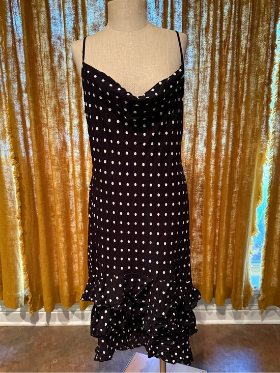 Betsey Johnson Dresses & Skirts - Betsey Johnson Black & White Polka Dot Midi Slip Dress with Ruffle Hem